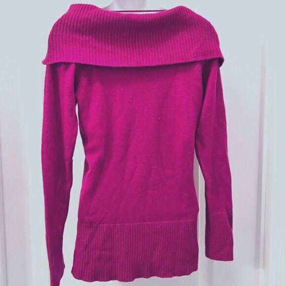 Cache Women's Fuchsia/Gold Shrug Off Shoulder Rabbit Hair Mix Sweater-Size Med - Picture 10 of 14